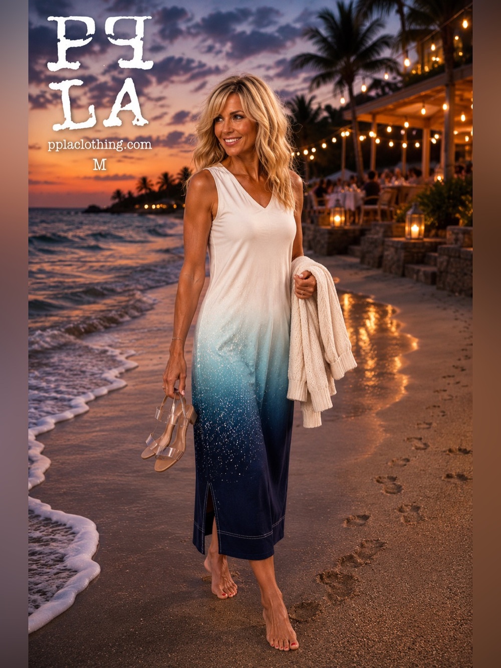 PPLA Galaxy Ombré Celestial Speckled Blue Teal Sleeveless Midi Dress Size Med.